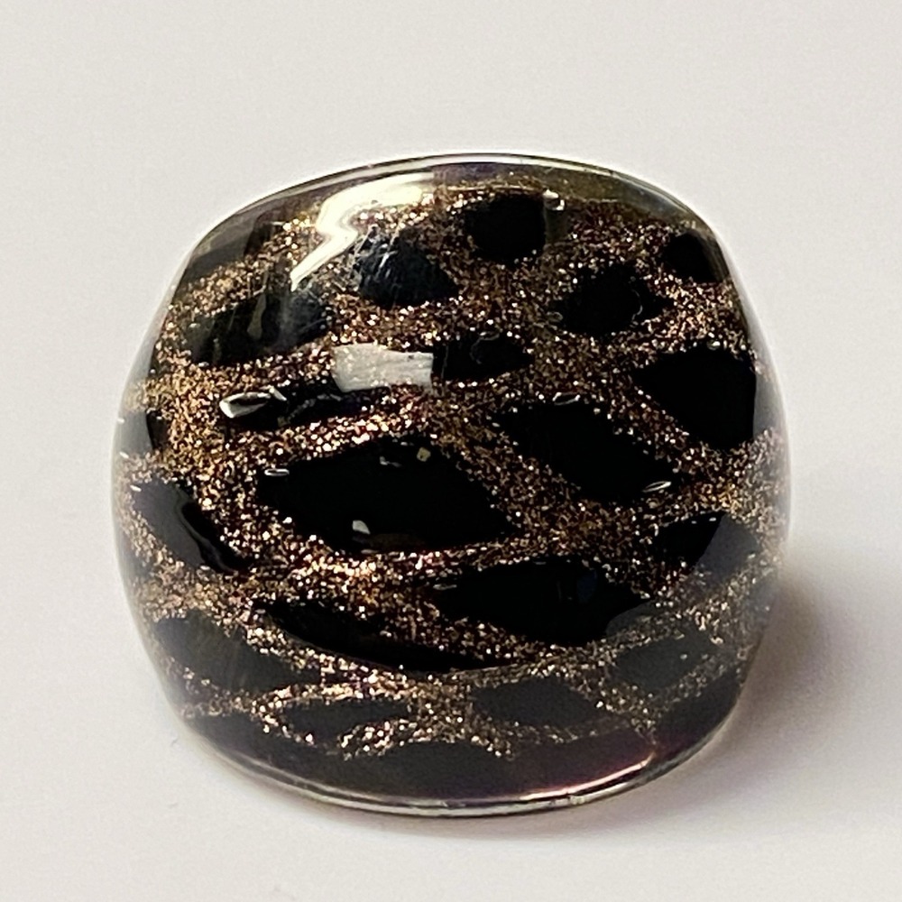VINTAGE Glass Glitter MCM Dichroic Ring Sz 6 - Picture 4 of 11